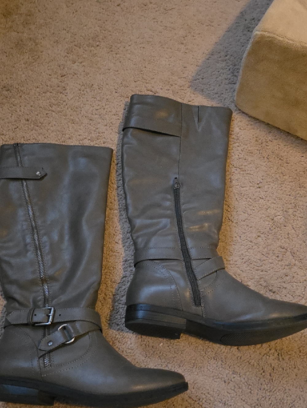 Rampage Women's Tall Gray Riding Boots with Buckle Accent